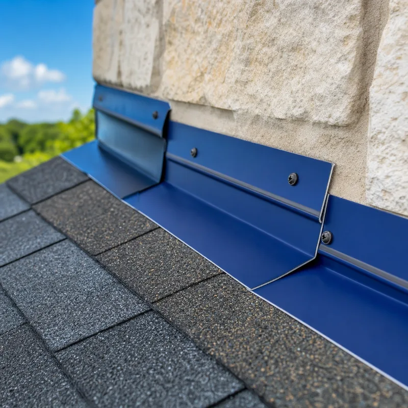 Properly installed step flashing and counterflashing at a residential roof-to-wall transition